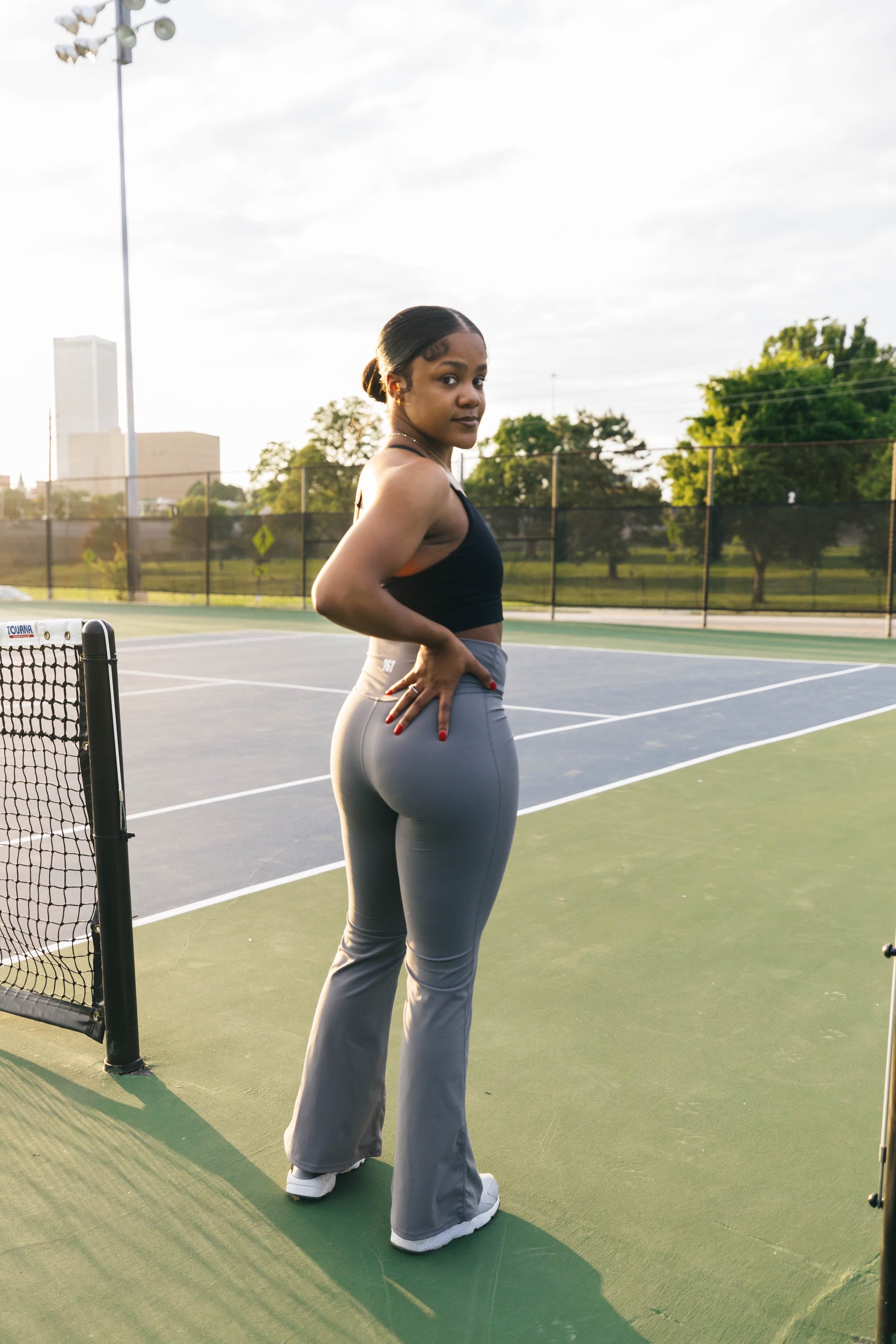 Grey High-Waist Flare Leggings